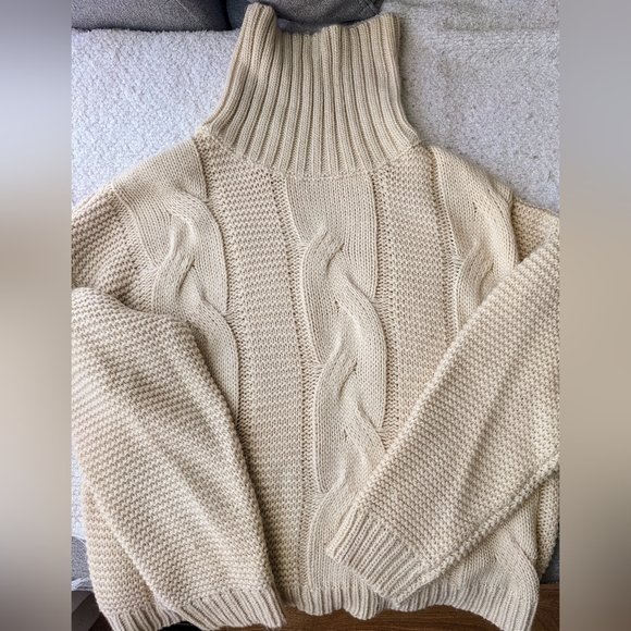 Lulu's Beige Cable Knit Turtleneck Sweater - S - Picture 3 of 7